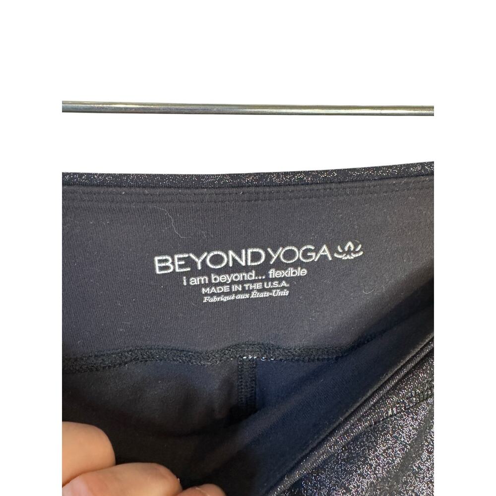 BEYOND YOGA Twinkle High Waisted 7/8 Yoga Leggings Black Silver Sparkle Sz Med - Picture 3 of 8